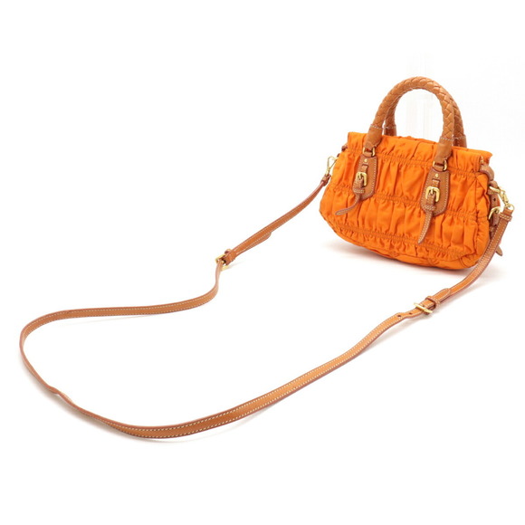Prada Nylon Bag Orange Gathered 2WAY Leather Crossbody - Picture 1 of 7